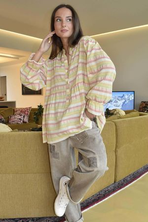 Hallie Stripe Cotton Smock Blouse E /16=